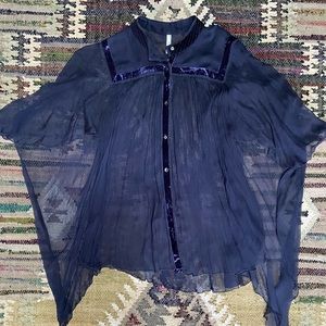 Free People New Romantics Blue Flowy Blouse